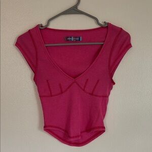 Urban Outfitters hot pink top with stitching. Like new!